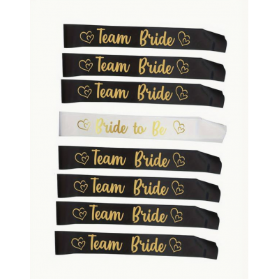 Sash Set - Bride White and Team Bride Black 7pc